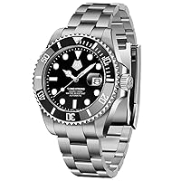 MEGALITH Men's Watch Automatic Diving Watches Stainless Steel Band Ceramic Bezel Men's Watch Sapphire Curved Mirror Waterproof Automatic Watch Calendar