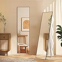 Full Body Mirror Floor Mirror - 59 x16 inch Full Length Mirror with Aluminum Alloy Frame for Bedroom Living Room Standing Hanging Mirror, Black