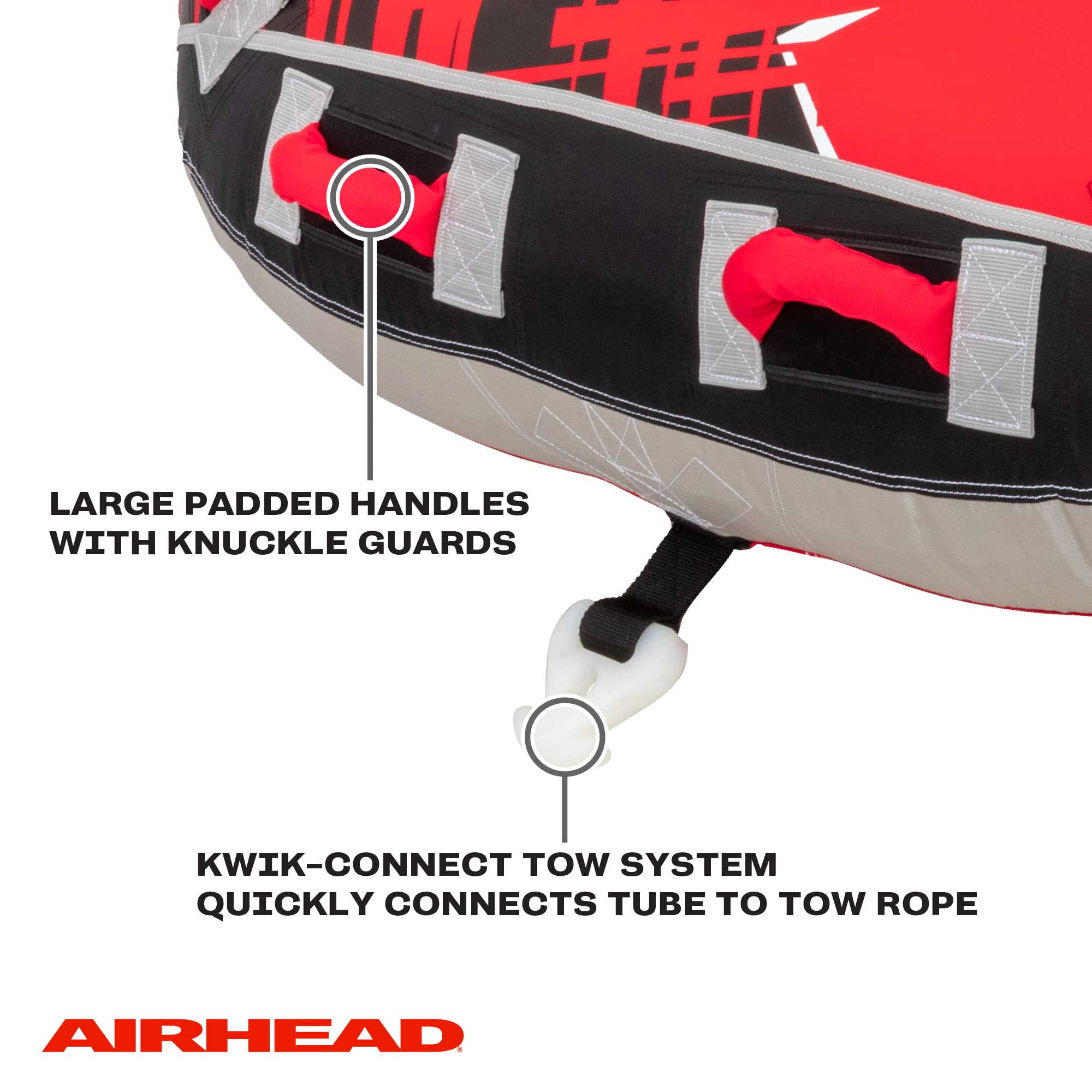 AirHead G-Force 3 Towable 1-3 Rider Tube for Boating and Water Sports, Heavy Duty Full Nylon Cover with Zipper, EVA Foam Pads, and Patented Speed Safety Valve for Easy Inflating & Deflating,Red