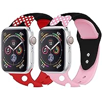 2 Pack Mouse Watch Band Compatible with Apple Watch Bands 45mm 44mm 42mm 41mm 40mm 38mm 49mm, Cute Cartoon Silicone Wristband Replacement Strap fits iWatch Series 8 7 6 5 4 3 2 1 SE