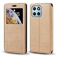 for Huawei Honor X6S Case, Wood Grain Leather Case with Card Holder and Window, Magnetic Flip Cover for Huawei Honor X6S (6.5”) Gold