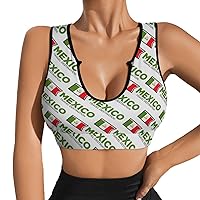 Mexico Travel Destination National Flag Women's Sports Bra Workout Yoga Tank Top Padded Support Gym Fitness