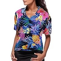 Women's Cute Floral Tops Casual Spring Blouse Summer Trendy Leaf Floral Print Tee Shirts Hawaiian Dress 2024 Tunic