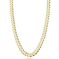 Miabella Solid 18K Gold Over Sterling Silver Italian 7mm Diamond-Cut Cuban Link Curb Chain Necklace for Men Women