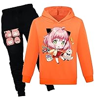 Child Trendy 2 Piece Outfits Casual Comfy Sweatsuits Anime Cute Hooded Sweatshirts+Sweatpants Sets Tracksuits