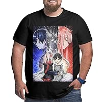 Darling in The Franxx Plus Size Mens Shirts Summer Breathable Big Tall Short-Sleeve T-Shirt Sports Running Top Tee