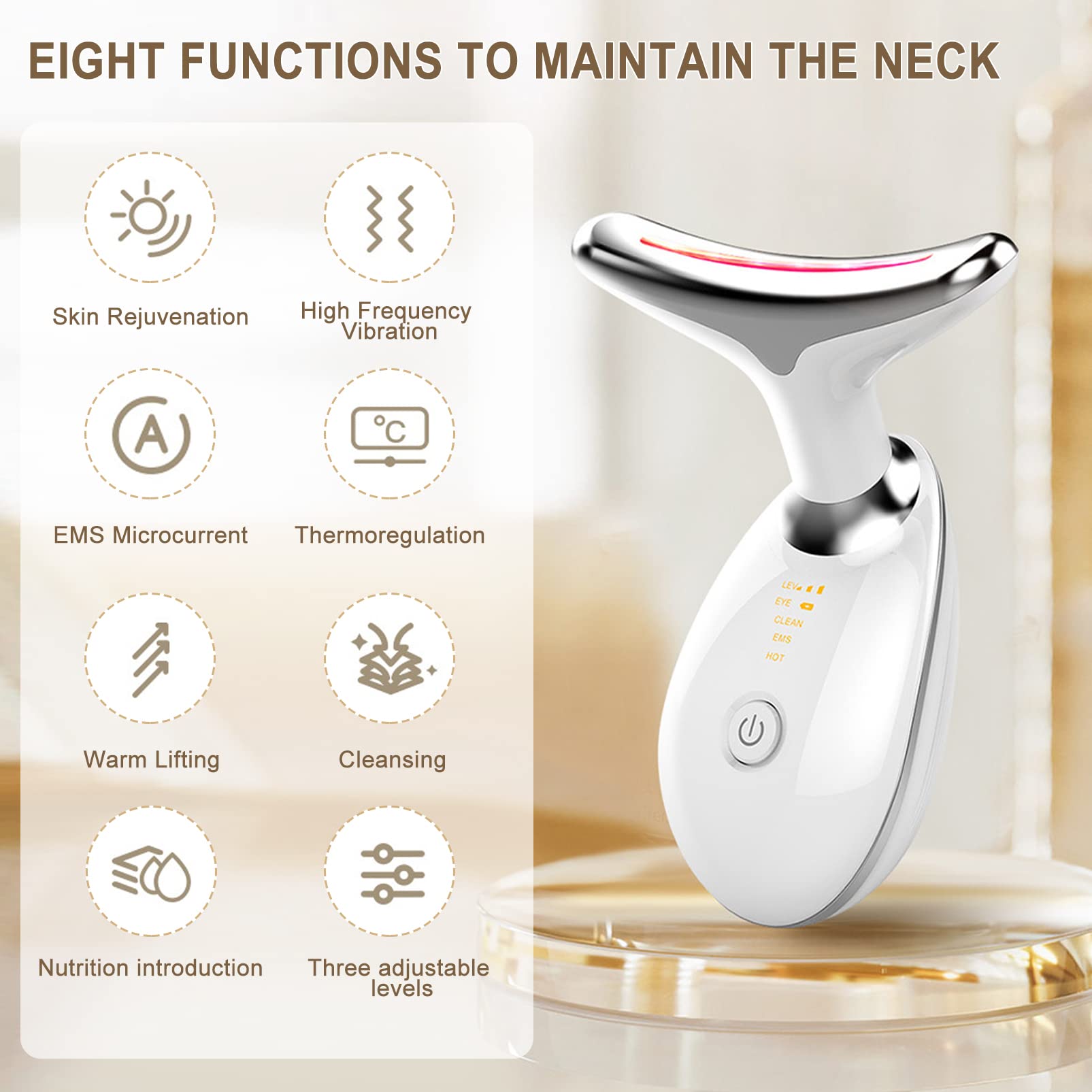 Firming Wrinkle Removal Device for Neck Face, Double Chin Reducer Vibration Massager, 3 in 1 Portable Face Massager for Skin Care,Improve,Firm,Tightening and Smooth