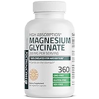 Bronson Magnesium Glycinate 200 MG per Serving 100% Chelated for High Absorption, Gentle On Stomach, Non-GMO, 360 Vegetarian Capsules