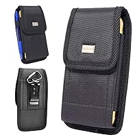 Tactical Belt Clip Holster Heavy Duty Black Nylon Canvas Pouch Case with Carabiner Hook for iPhone 15 Pro Max,15 Plus,14 Plus,14 Pro Max,13 Pro Max,12 Pro Max (Fit with Hybrid Cover on)
