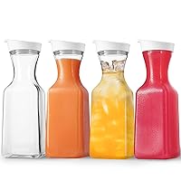 DilaBee Plastic Water Pitcher With Lid (32 Oz) Carafe Pitchers for Drinks, Milk, Smoothie, Iced Tea Pitcher, Mimosa Bar Supplies - Juice Containers with Lids for Fridge - Food Grade BPA-Free (4-Pack)