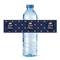 24 Royal Prince Baby Shower Water Bottle Labels for Boy Royal Decorations Party Supplies. (8.5x2 inches)