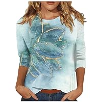 3/4 Length Sleeve Womens Tops Crewneck Spring Fashion Print Shirts Loose Fit Three Quarter Length Sleeve Blouses Dressy Tops for Women Small 12-Mint Green