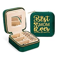 Flycalf Velvet Jewelry Box Small Case Mothers Day GiftsTravel for Storage with Mirror Travel Classic Green Ring Necklace Earring Holder