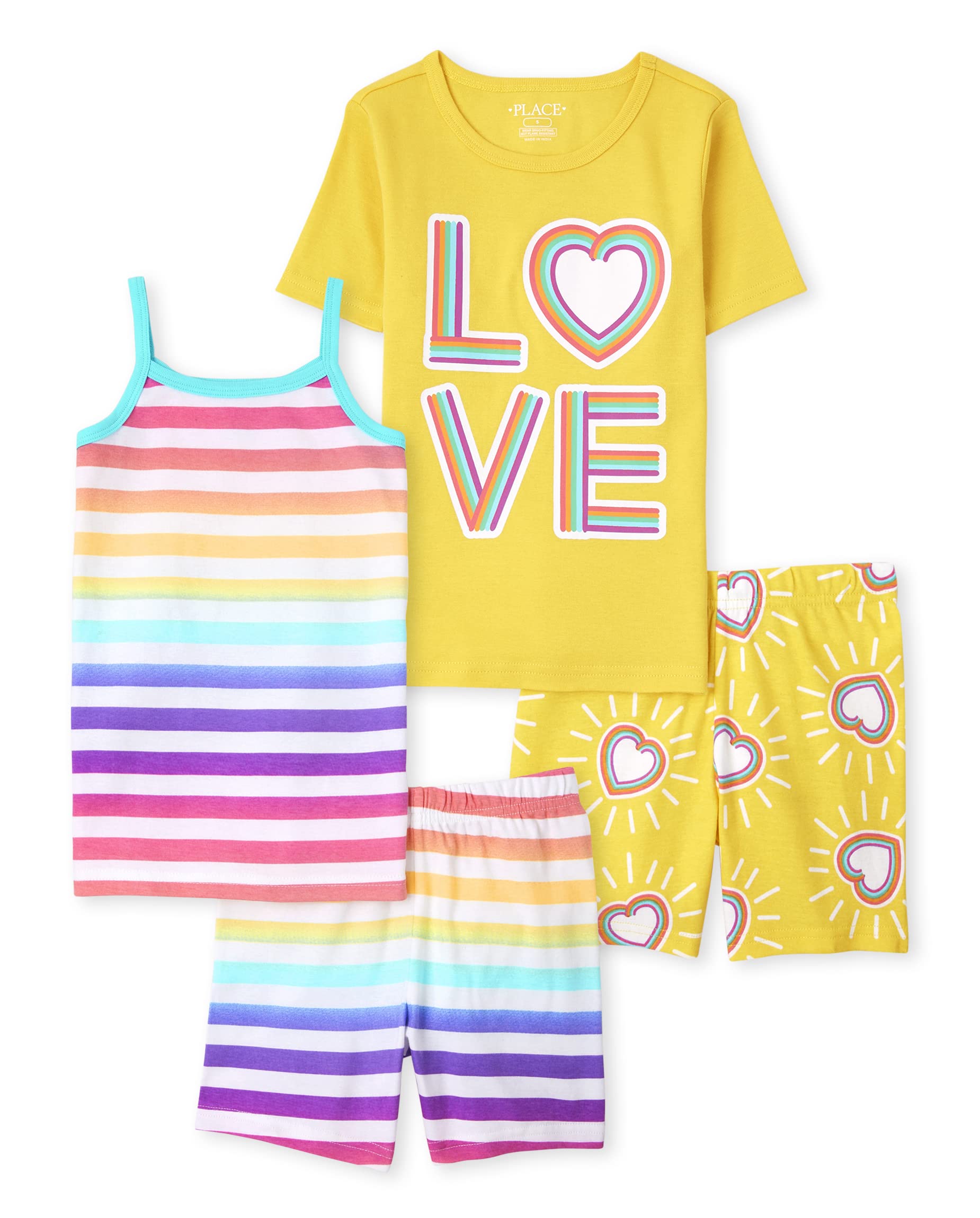 The Children's Place Girls' Kids-PJ Sleeve Top and Shorts Pajama Set