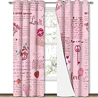 Valentine's Blackout Curtains 90 Inches Long for Bedroom,Thermal Insulated Room Darkening Black Out Window Curtain Panels Grommet Drapes for Room,Love Red Lips Strawberries Roses Ice Cream 104x90