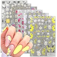 Flower Nail Art Stickers - 6 Sheets Flowers 3D Self Adhesive Nail Decals Spring Summer Nail Art Supplies Sunflower Daisy Butterfly Floral Lace Lace Design Manicure Tips Nail Decoration for Women Girls