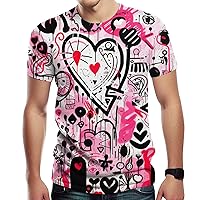 Mens Womens Graffiti Heart Print T-Shirt Casual Tshirt Valentine's Day Gift