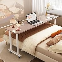 Overbed Table with Swivel Wheels, Portable Bedside Table, Rolling Medical Over Bed Table King Size, Standing Over Bed Desk with Heavy Duty Metal Legs (Color : Milky Brown, Size : 51.5”/130cm