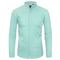 Alimens & Gentle Men's Banded Collar Dress Shirts Wrinkle Free Long Sleeve Mandarin Collar Button Down Shirt