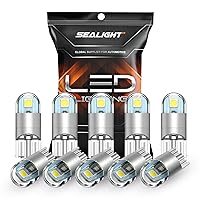 SEALIGHT 194 LED Bulbs 6000K White, 168 2825 T10 W5W 3030 Bright Chips, Dome Light, Map Door Courtesy License Plate Pack of 10