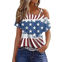Independence Day Spring Shirts for Women 2024 Short Sleeve Asymmetrical Tops Criss Cross Hollow Out Blouses Outfits