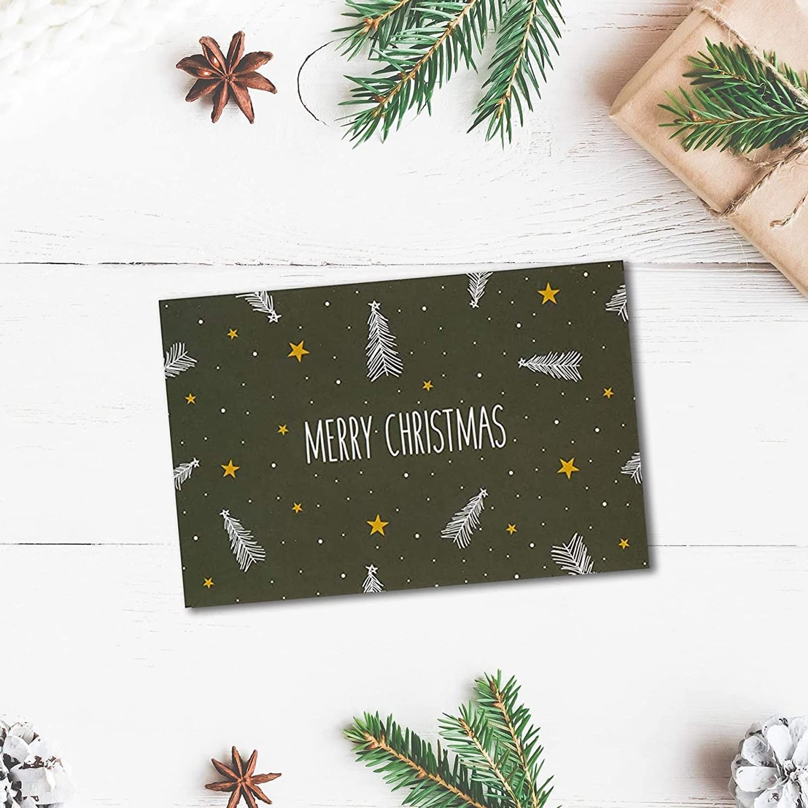 48 Pack of Christmas Winter Holiday Family Greeting Cards Green and Cream Merry Christmas Festive Designs Boxed with 48 Count White Envelopes Included 4.5 x 6.25 Inches