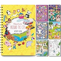 Kids Sticker Book, Reusable Sticker Activity Books for Kids Ages 3-5, 14 Scenes Spiral Coloring Book, Toddler Flight Essentials Ages 4-8, Car Activities for Kids, Travel Toddler Essentials Ages 8-12.