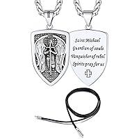 FaithHeart 2mm Waterproof Braided Leather Cord Necklace + Sterling Silver Saint Michael Necklace for Men