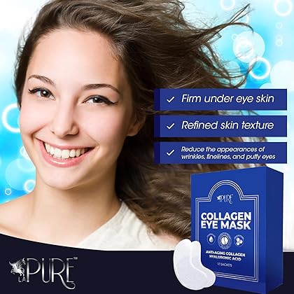 LA PURE Collagen Eye Mask Patches Under Eye Patches for Puffy Eyes Hyaluronic Acid Dark Circles Bags Lines Anti Wrinkles Anti Aging Hydrating Moisturizing Brightening Eye Gels 15ct