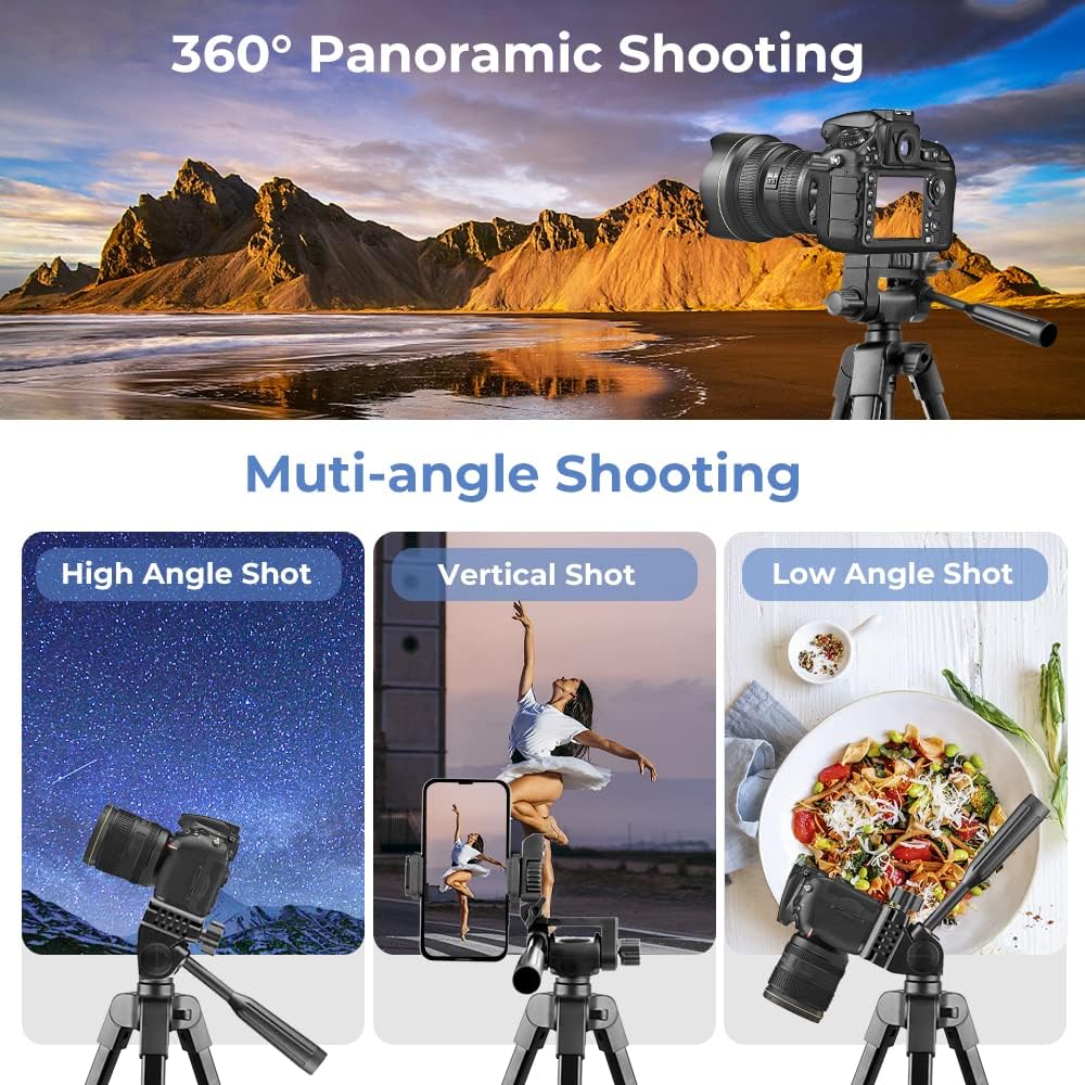 UBeesize 54'' Camera Tripod, Travel Tripod for iPhone with Bag, Phone Tripod Stand with Remote Compatible with Phone/Projector/DSLR/Gopro