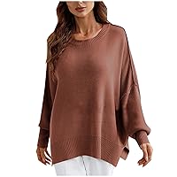 Women Batwing Sleeve Ribbed Sweater Loose Fitted Knit Pullover Sweaters Solid Crew Neck Jumpers Casual Knitwear Top