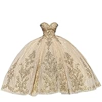 Ball Gown Wedding Dresses Sweeteart with Train Gold Embroidered Corset Prom Formal Dress 2024