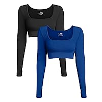 OQQ Women's 2 Piece Crop Top Ribbed Seamless Workout Exercise Long Sleeve Crop Tops