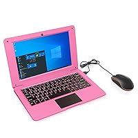 Portable 10.1 Inch Online Learning Computer Laptop Windows 10 OS Preinstalled Quad Core 32GB Netbook HDMI Webcam Office Netflix YouTube (Pink)