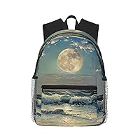 Moon And Sea Unisex Backpack Double Shoulder Daypack,Lightweight Bag Casual Bag Travel Rucksack