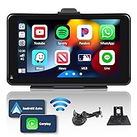 Portable Apple Carplay Screen Wireless Apple Car Play Android Auto, 7 Inch Touchscreen Wireless Carplay Screen for Car Support Apple Airplay Voice Control FM Bluetooth AUX
