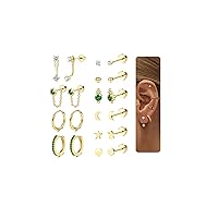 Dainty Gold Flat Back Earrings Hypoallergenic Cartilage Earring Sets for Multiple Piercing 20G Surgical Stainless Steel Earrings Trendy Earring Stacks Small Hoop Flatback Stud Earrings
