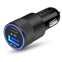 Car USB Charger Adapter Phone Charger Block Auto Fast Charging for iPhone 15 Pro Max Samsung Galaxy A54 A14S23 Dual USB C Port Plug Cargador Carro Lighter Adapter for Google Pixel 8 7,LG,Moto