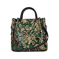 Genuine Leather Purse and Handbag for Women Vintage Flower Embossed Top-Handle Satchel Tote Ladies Travel Shoulder Bag