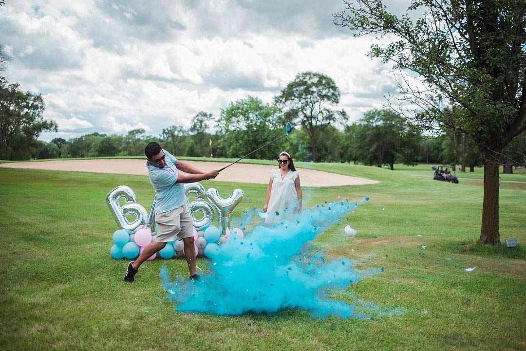 Gender Reveal Golf Balls Exploding Golf Ball Set (1 Pink + 1 Blue + 2 Wooden Tees per Pack) Girl or Boy Baby Reveal Ideas | Announcement Party Themed Gender Reveal Decorations Powder Explosion