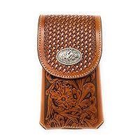 Texas West Western Cowboy Tooled Floral Leather Rodeo Concho Belt Loop Cell Phone Holster Case in 4 Colors (Brown)