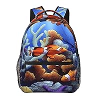 Cartoon Clown Fish Printed Laptop Backpack With Side Mesh Pockets Casual Backpack For Man Woman Travel Daypack