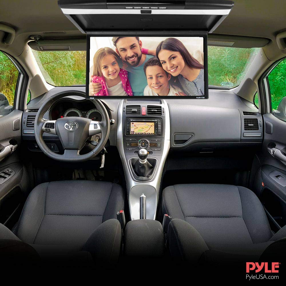 Pyle Car Overhead Monitor Screen Display - 17.3 inch. LCD Vehicle Flip Down Roof Mount Console - HDMI TV Player Control Panel w/ Built-in IR Transmitter for Wireless IR Headphone - Pyle PLRV1725