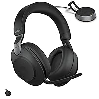 Jabra Evolve2 85 MS Wireless Headphones with Link380c & Charging Stand, Stereo, Black – Wireless Bluetooth Headset for Calls and Music, 37 Hours of Battery Life, Advanced Noise Cancelling Headphones