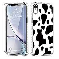 MZELQ Designed for iPhone XR Case, Cute Cow Print Clear TPU Phone Cow Cow Patterns Case + Screen Protector Compatible with iPhone XR 6.1 inch Four Corners Protection Case for iPhone XR