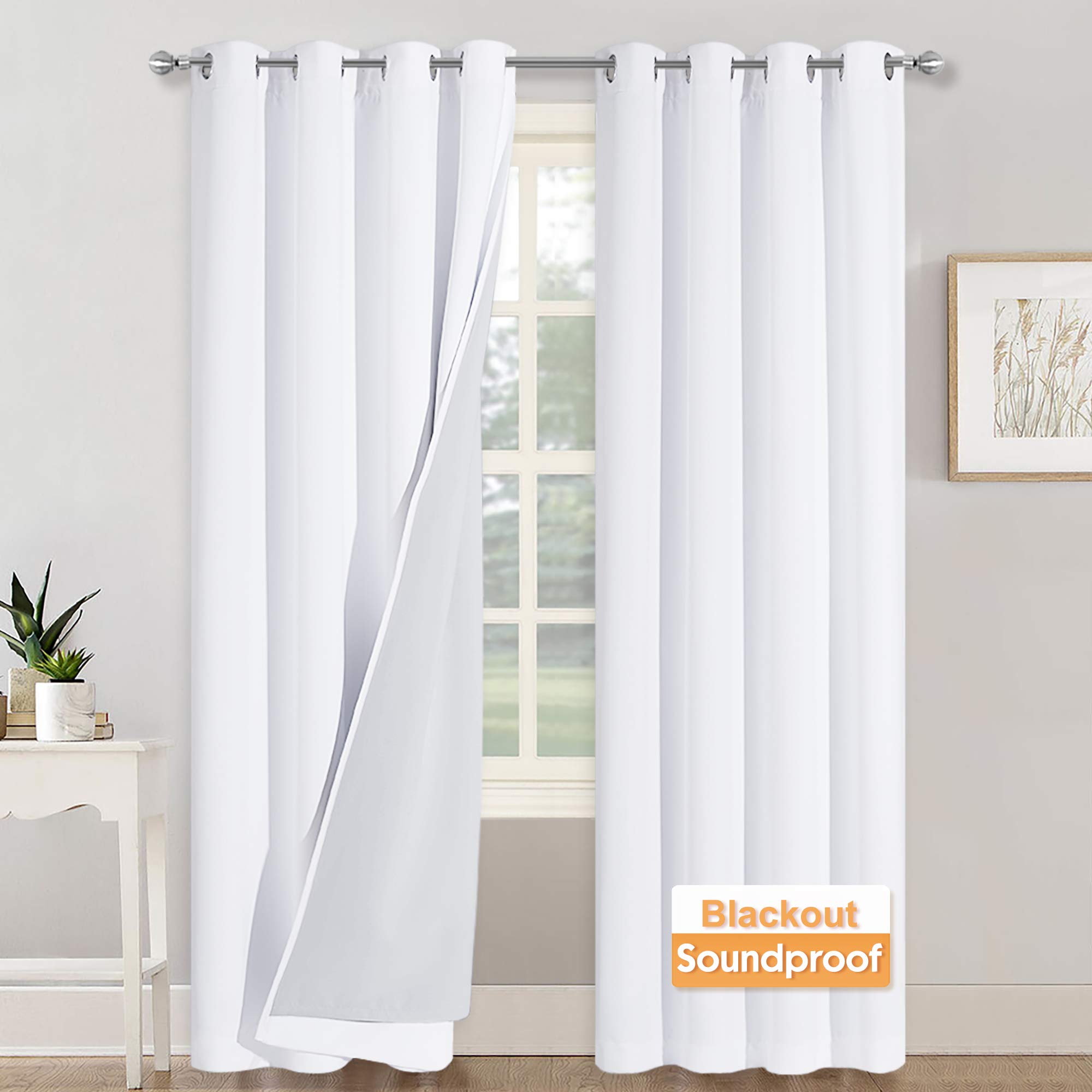 RYB HOME Soundproof Divider Curtains Blackout Curtains for Living Room Window, Inside Felf Linings Insulted Heat Cold Noise Shade Drapes for Slidin...