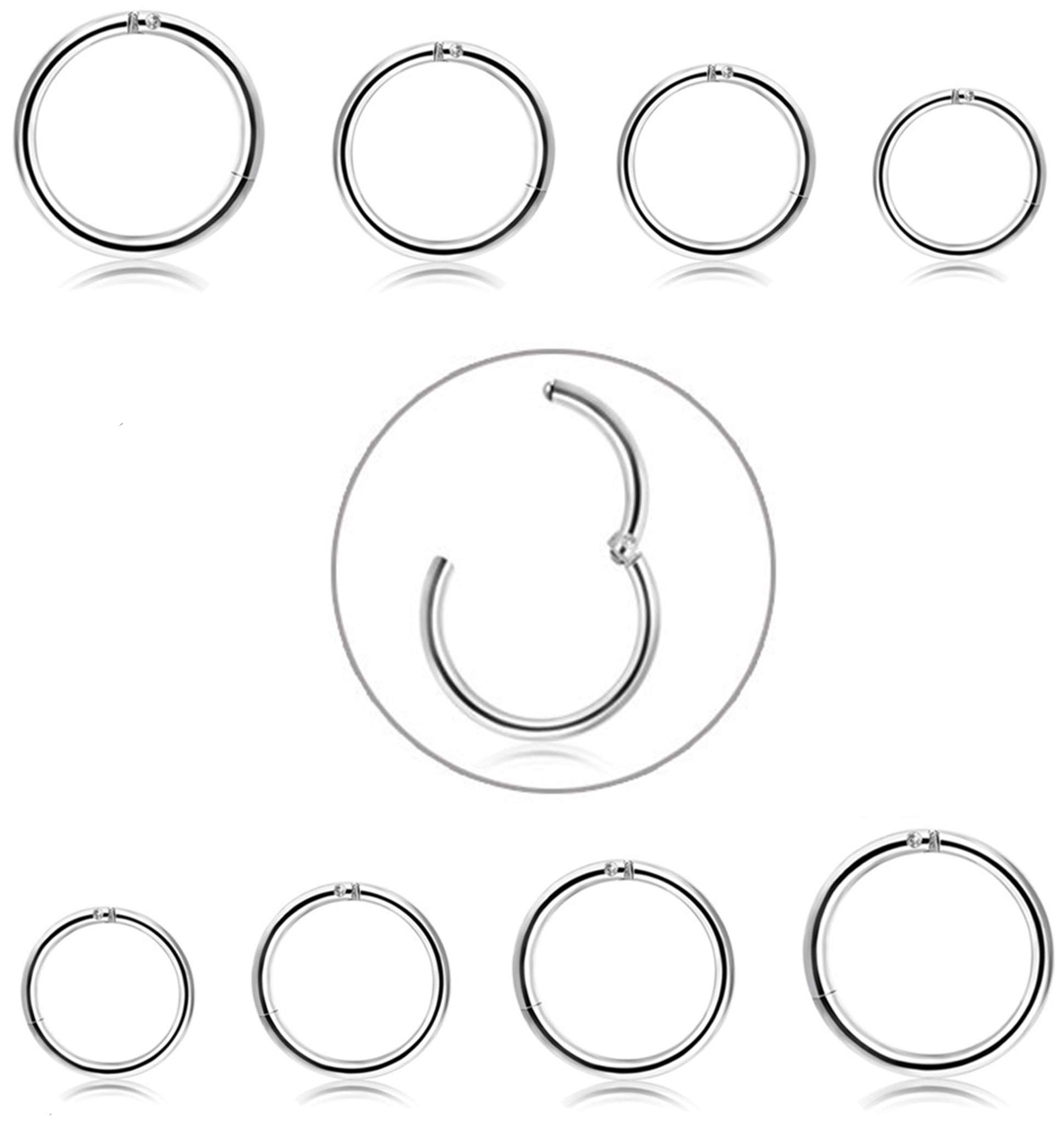 FIBO STEEL 6-8 Pcs 6-12mm Stainless Steel 16g 18g Cartilage Hoop Earrings for Men Women Nose Ring Helix Septum Couch Daith Lip Tragus Piercing Jewelry Set