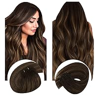 Sunny Brown Ombre Sew in Hair Extensions Human Hair Weft Bundle with Microbeads Weft Hair Extensions Dark Brown Ombre Medium Brown Balayage 150g 18inch