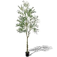 7FT Artificial Olive Tree, Tall Faux Silk Plant for Home Office Decor Fake Potted Tree with Lifelike Realistic Fruits, Unique Trunk with Concave-Convex Appearance, Indoor Outdoor Modern Decor