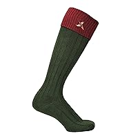 Harrington Marley Pheasant Shooting Socks, Long Green Full Length Contrast Stockings, Shooting Gift Idea, Game Hunting Country Comfortable Socks UK 8-12 Size